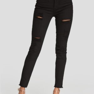 Black Random Ripped Details Skinny Jeans