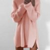 Pink Side Zipper Design Irregular Hem Loose Mini Dress 3