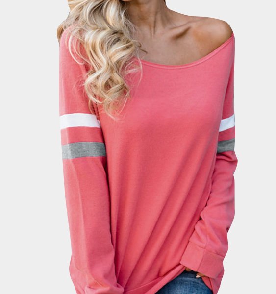 Watermelon Red Stripe Round Neck Long Sleeves Tee 2