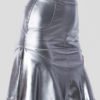 Silver Patent Leather Ruffle Hem High-Waisted Skirt 3