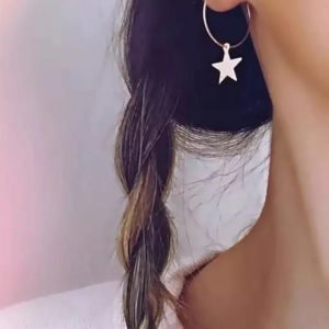 Gold Color Hoop Five-pointed Star Earrings