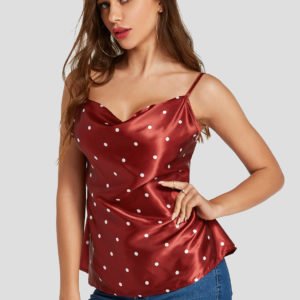 Burgundy Spaghetti Strap Polka Dot Tank Top
