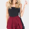 High-rise Overlay Pleated Shorts in Burgundy 3