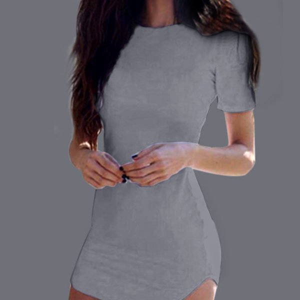 Sexy Grey Curved hem Bodycon Fit Dress With Short Sleeves 2