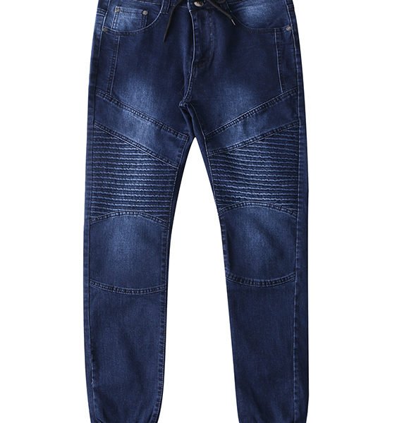 Men Pleated Long Pants Tapered Hem Jeans 2