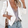 White Side Pockets Lapel Collar Long Sleeves Jacket 3