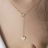 Gold Peach Heart Pendant Chain Necklace 3