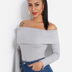Grey Tiered Design Off The Shoulder Long Sleeves Top