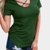 Army Green Causal Chest Cross Front T-shirt 3