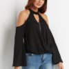 Black Cut Out Cold Shoulder Bell Sleeves Blouse 3