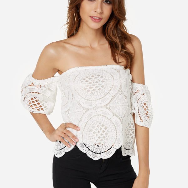 White Lace Off Shoulder With Lining Blouse 2