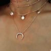 Gold Choker Round Moon Pendant Multi-layer Cavicle Necklace 3