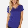 Blue Crossed Front Design V-neck Short Sleeves Casual Tee 3