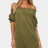 Off-The-Shoulder Mini Dress in Army Green 3