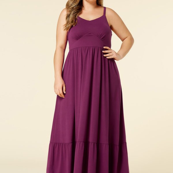 YOINS Plus Size Purple V-neck Sleeveless Ruched Dress 2
