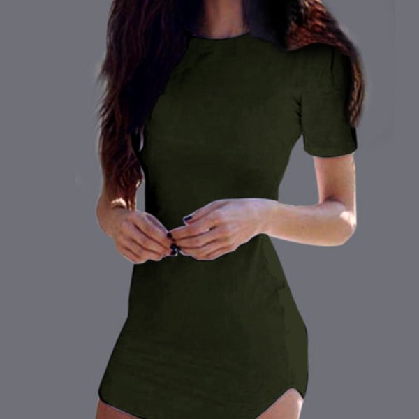 Sexy Green Curved hem Bodycon Fit Dress With Short Sleeves 2