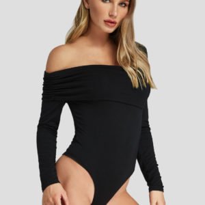 Black Tiered Design One Shoulder Bodysuit