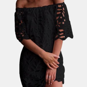 Black Lace Details Off The Shoulder Half Sleeves Dress
