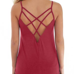 Red Scoop Neck Criss-cross Design Sports Top