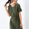 YOINS Army Green Self-tie Design V-neck Short Sleeves Dress 3
