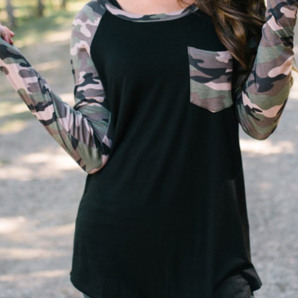 Black Patch Camouflage Long Sleeves Tee 2
