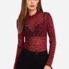 Leopard Print Mesh See-through Top in Red 3
