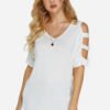 White Cut Out Cold Shoulder Half Sleeves T-shirt 3