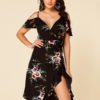 YOINS Black Slit Design Floral Print Cold Shoulder Dress 3