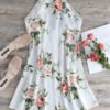 White Backless Design Floral Print Halter Sleeveless Dress 3