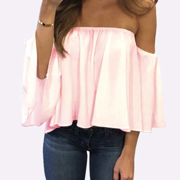 Pink Sexy Off Shoulder Loose Fit Blouse 2
