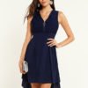 YOINS Navy Lace Insert Design Zip Front Sleeveless Dress 3