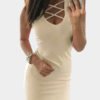 Beige Lace-up Design Sleeveless Sexy Dress 3