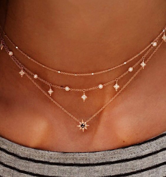 Gold Eight-pointed Star Pendant Multi-layer Necklace 2