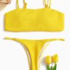 Yellow Sexy Square Neck Mid-waisted Bandeau Bikini Set 3