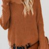 Brown Deep V Neck Ripped Sweater 3