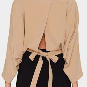Hotpink Crew Neck Bat Sleeves Slit Back Blouse