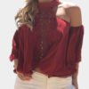 Burgundy Sexy Hollow Lace Insert Top 3