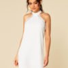 White Backless Design Self-tie Design Halter Sleeveless Dress 3