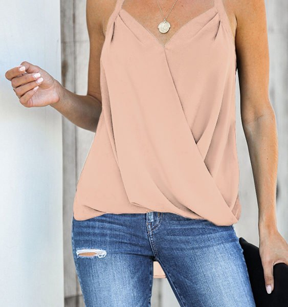 YOINS Pink Halter V-neck Sleeveless Wrap Cami 2