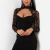 Black Sexy Crew Neck Lace Insert Mini Dress With Cut Out Detail 3
