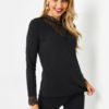 Black Stand Collar Long Sleeves Lace Trim Top 3