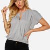 Grey Cut Out Round Neck Short Sleeves Casual Top 3