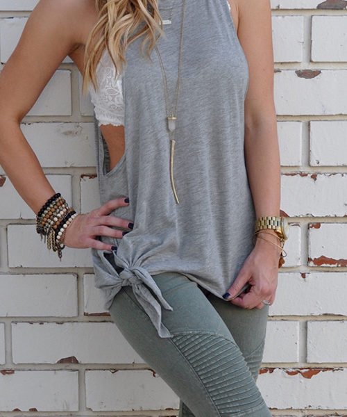 Grey Self-tie Tank Top 2