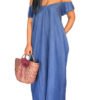 VONDA Blue Denim Pleated Design Off The Shoulder Dress 3