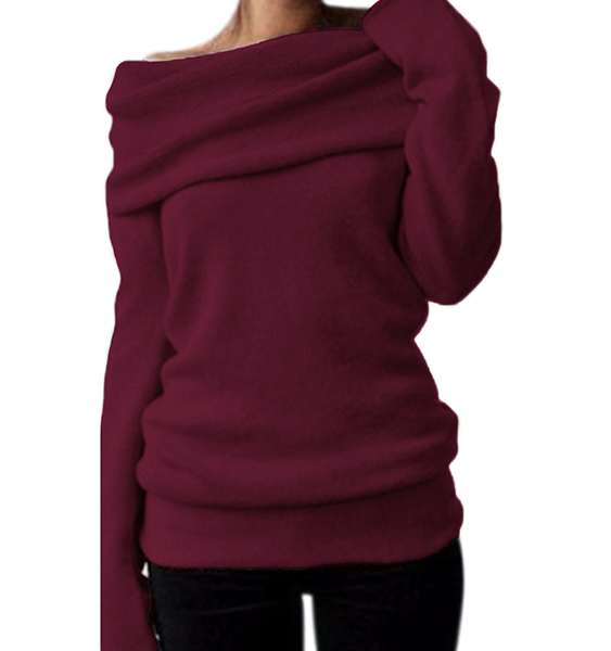 Style Dome One Shoulder Overlay Long Sleeves Sweater 2