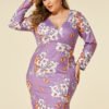 YOINS Plus Size Purple Random Floral Print Crossed Front Dress 3