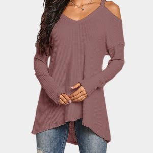 Cold Shoulder Long Sleeves Knitted Top