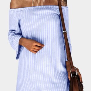 Cornflowerblue Sexy Off Shoulder Lace Up Stripe Pattern Mini dress