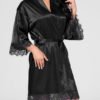Black Satin Like Lace trims Robe Pajamas 3