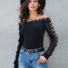 Black Crochet Lace Off The Shoulder Long Sleeves Tee 3